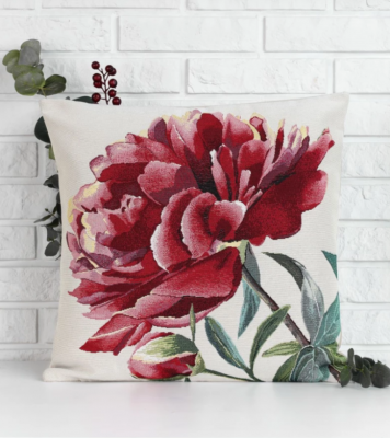 9386 Наволочка декоративная 45*45см, Пион, белый фон, гобелен    