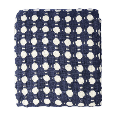 TK23-BS0012 Плед-покрывало из хлопка 180*25см, Tkano, Polka dots, из коллекции Essential, темно-синего цвета