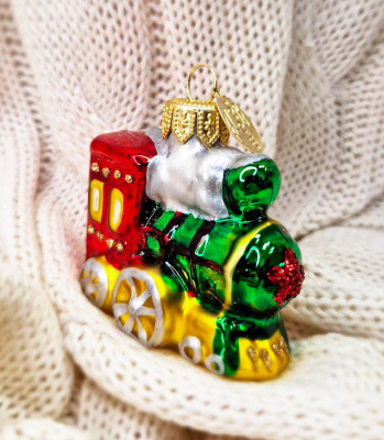 ФУ-607/1 Ёлочная игрушка 6см, стекло, декор "Паровоз", в подарочной упаковке 