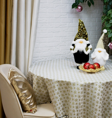Скатерть НОВОГОДНЯЯ 180см круглая, Посудный ряд, принт Вьюга
