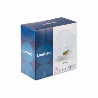 V6724 Сервиз обеденный на 6 персон 18 предметов LUMINARC, серия DIWALI WHITE 